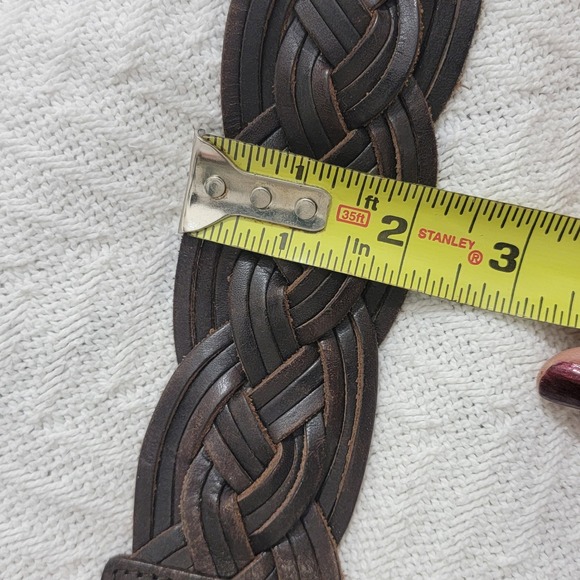 Vintage OLD NAVY Braided Leather Belt Dark Brown Brass Medallion Plate Buckle S - Picture 10 of 13